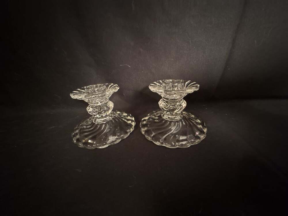 Vintage Fostoria Colony Crystal Swirl Pattern Candlestick Holders
